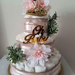 Elegant Pink and Gold Baby Shower Diaper Cake